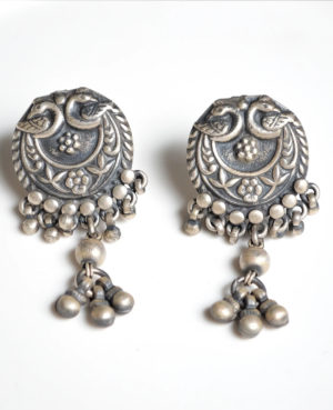 Silver studs with hanging beads & bird motif