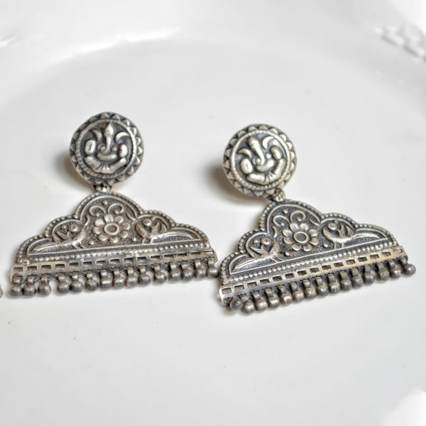 Cloud shaped silver earrings | Lord Ganesh Inspired Silver Dangler