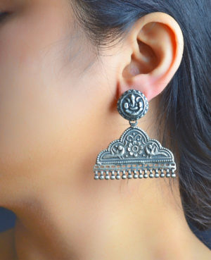 Cloud shaped silver earrings | Lord Ganesh Inspired Silver Dangler