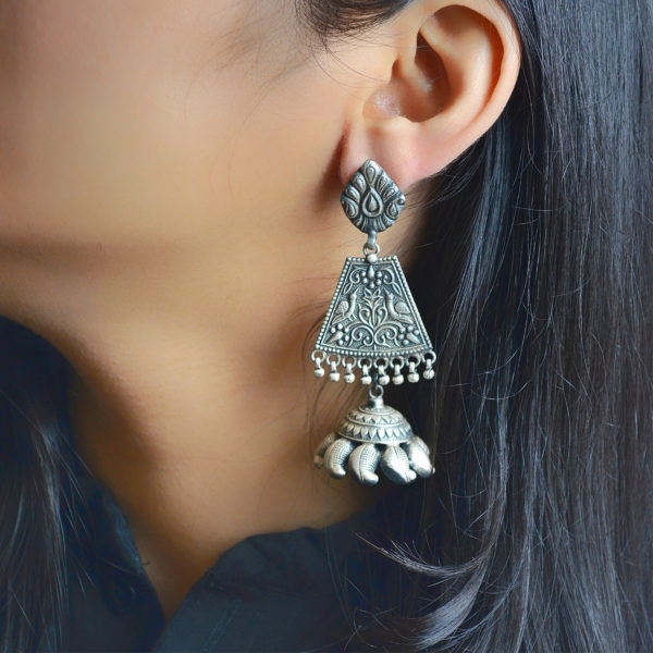 Silver Earrings with Pyramid Shaped Design