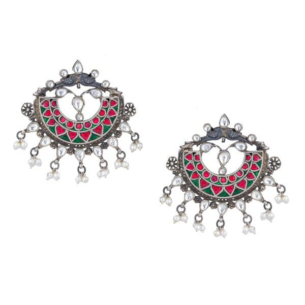 Kundan Chand shape silver stud