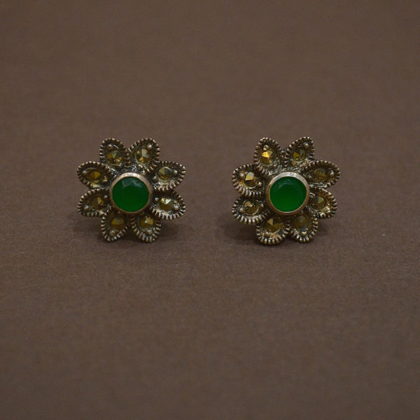 marcasite silver stud | Green stone stud