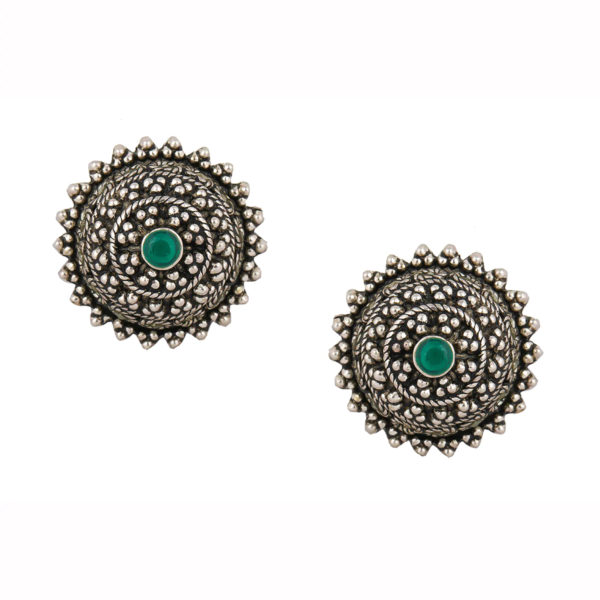 Green stone silver ear stud | Silver alloy studs