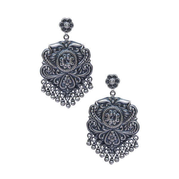 Gorgeous classic silver earring | Tribal motif danglers