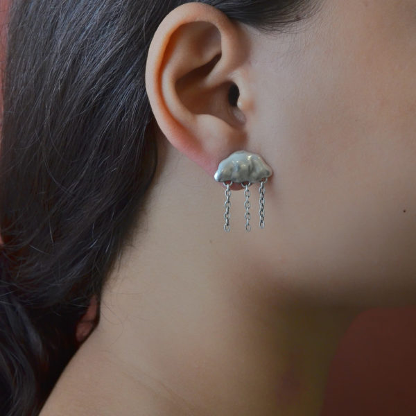 Rainy cloud Mini ear silver stud