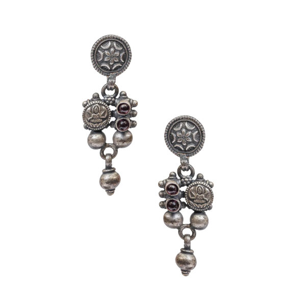 Red Stone Silver earring | bohemian Silver dangler