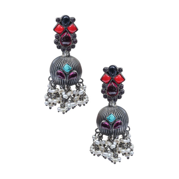 Multi colour stone silver danglers | Beautiful earring