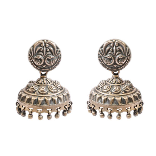 Stunning Silver jhumka with Decorative design