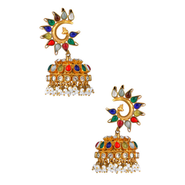 Multi-color Gold Polish SIlver Jhumki | kundan Jhumki