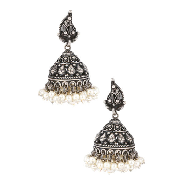 Silver mini Jhumki | White pearl jhumki