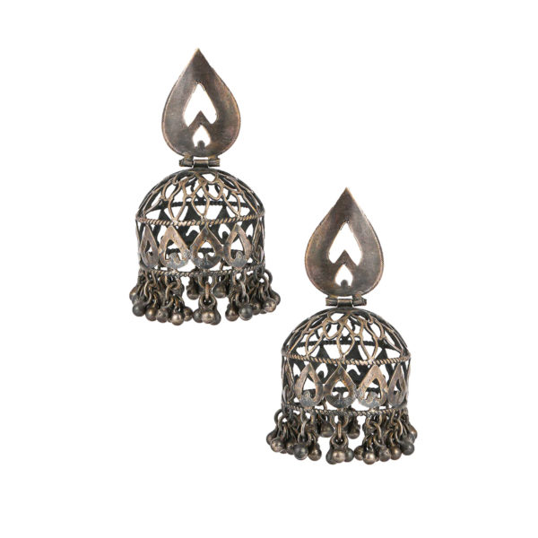 SIlver jhumka | Carved Silver danglers