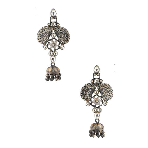 Feather Motif silver earring with Mini jhumki