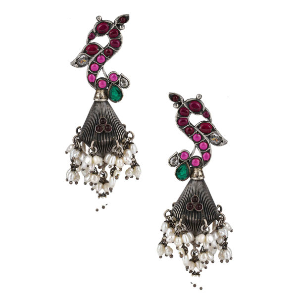 Sitting Peacock Silver earring