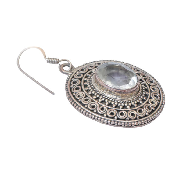 Silver alloy hoop with stone | Motif Hoop silver earring