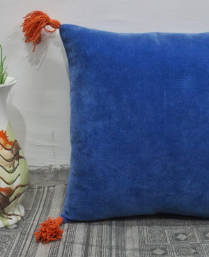 Solid Blue Cushion Cover With Tassels | Velvet Cover For Cushion