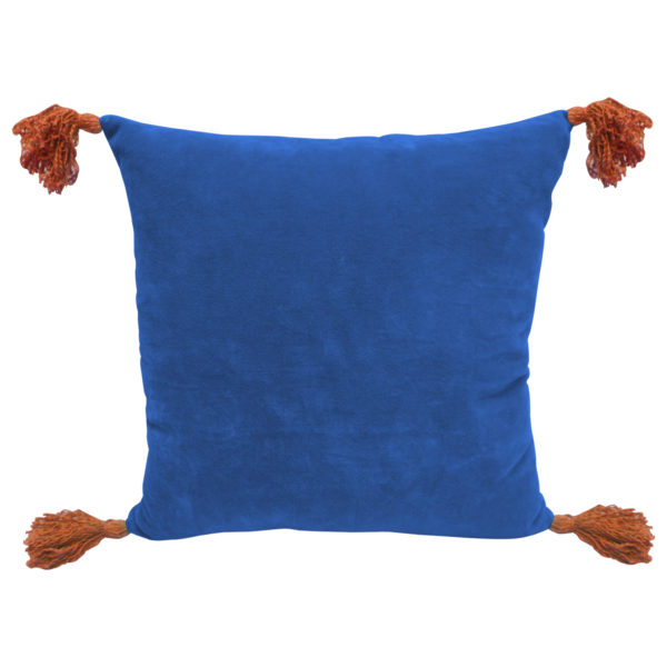 Solid Blue Cushion Cover With Tassels | Velvet Cover For Cushion