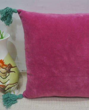 Gorgeous Velvet Pink Cushion Cover | Velvet Cushion cover With Blue Tassels