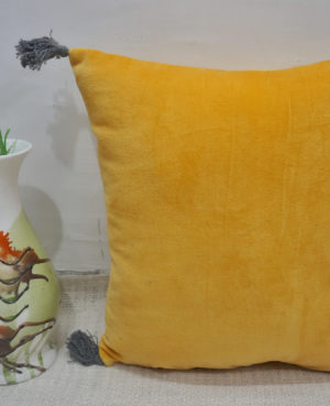 Solid Yellow Velvet Cushion Cover With Tassel