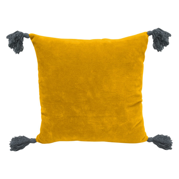 Solid Yellow Velvet Cushion Cover With Tassel