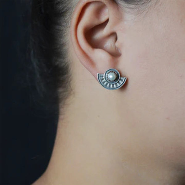 Half moon shape silver ear stud | Designer silver ear stud Earring