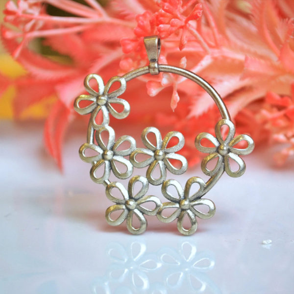 Silver Pendant With Floral Carving | Mini Flower Silver Pendant