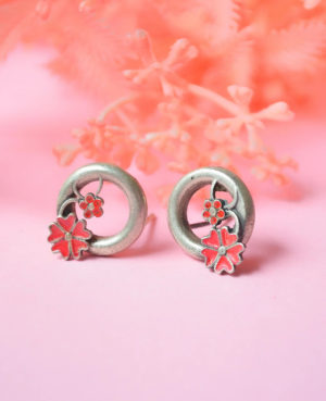 Blooming flowers Ear stud | Peach Shade silver ear stud