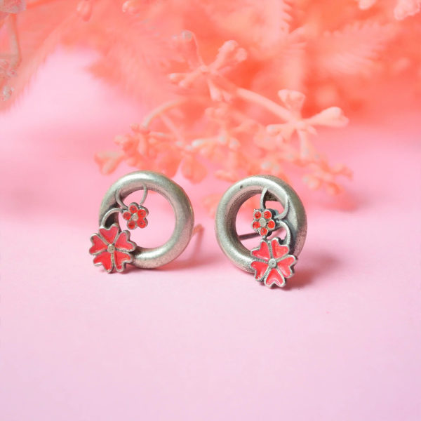 Blooming flowers Ear stud | Peach Shade silver ear stud