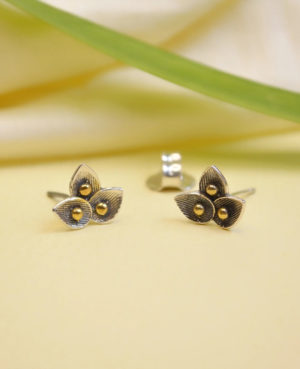 Petal Shape Ear stud | Oxidized Silver Ear stud