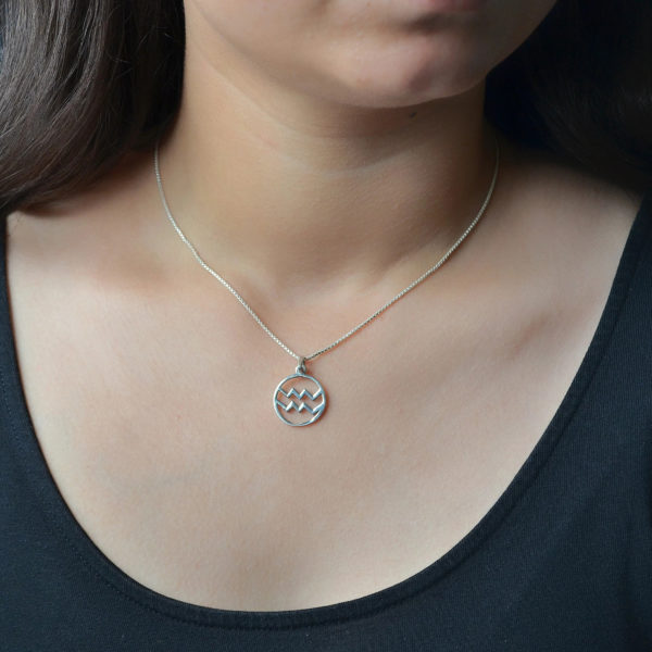 Classic Aquarius zodiac Silver pendant