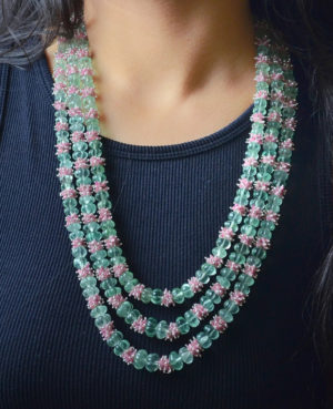 Russian emerald Neckpiece (translucent) | Three layered stunning Bead necklace